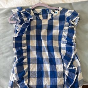 Anthropologie Blue Checkered tank with ruffle sleeves